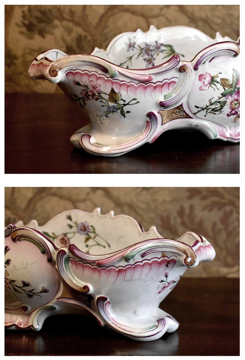 Grande Jardinière En Faïence, Coupe dans le goût de  Clamecy, Centre De Table décor rocaille -photo-6