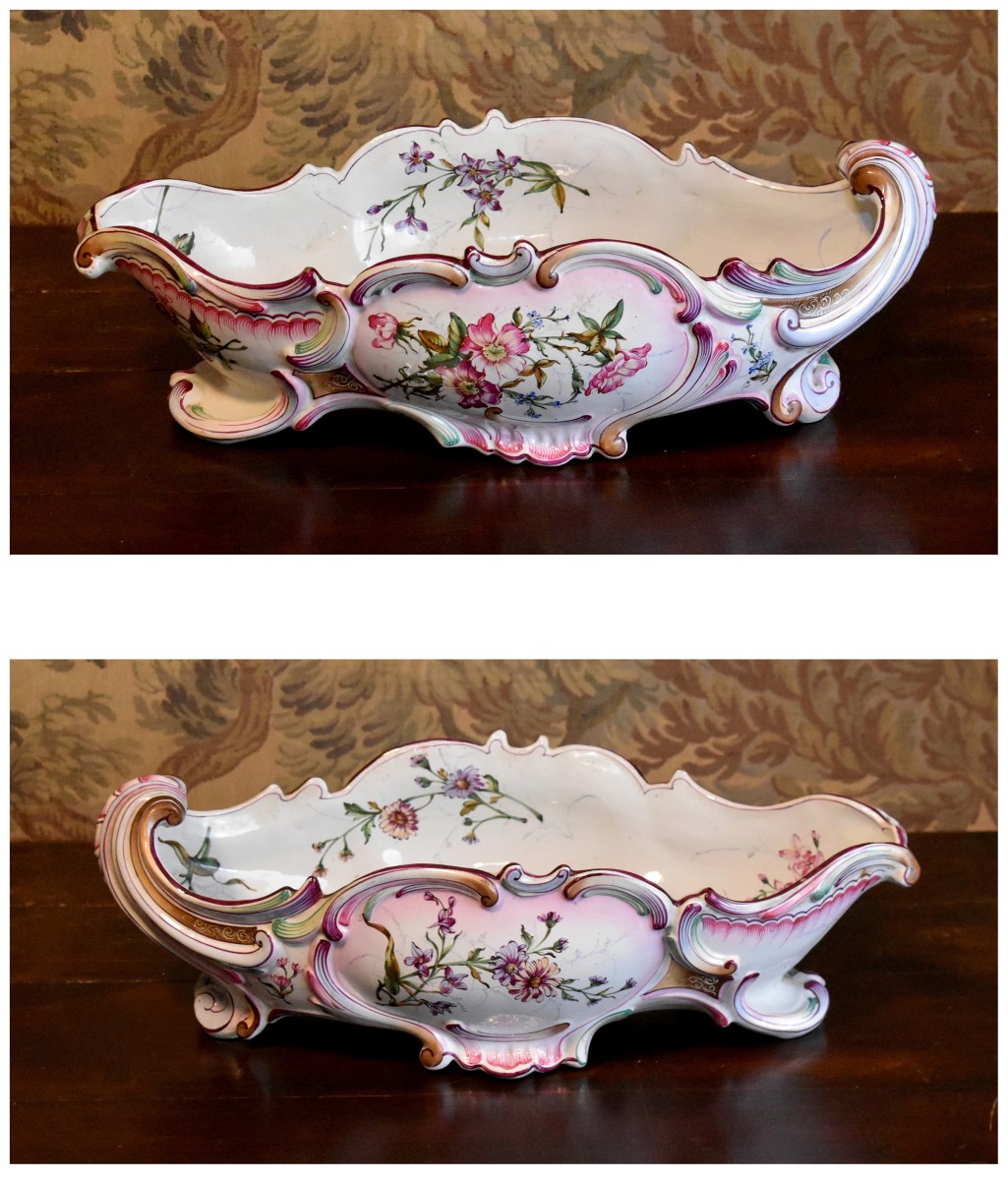 Grande Jardinière En Faïence, Coupe dans le goût de  Clamecy, Centre De Table décor rocaille 