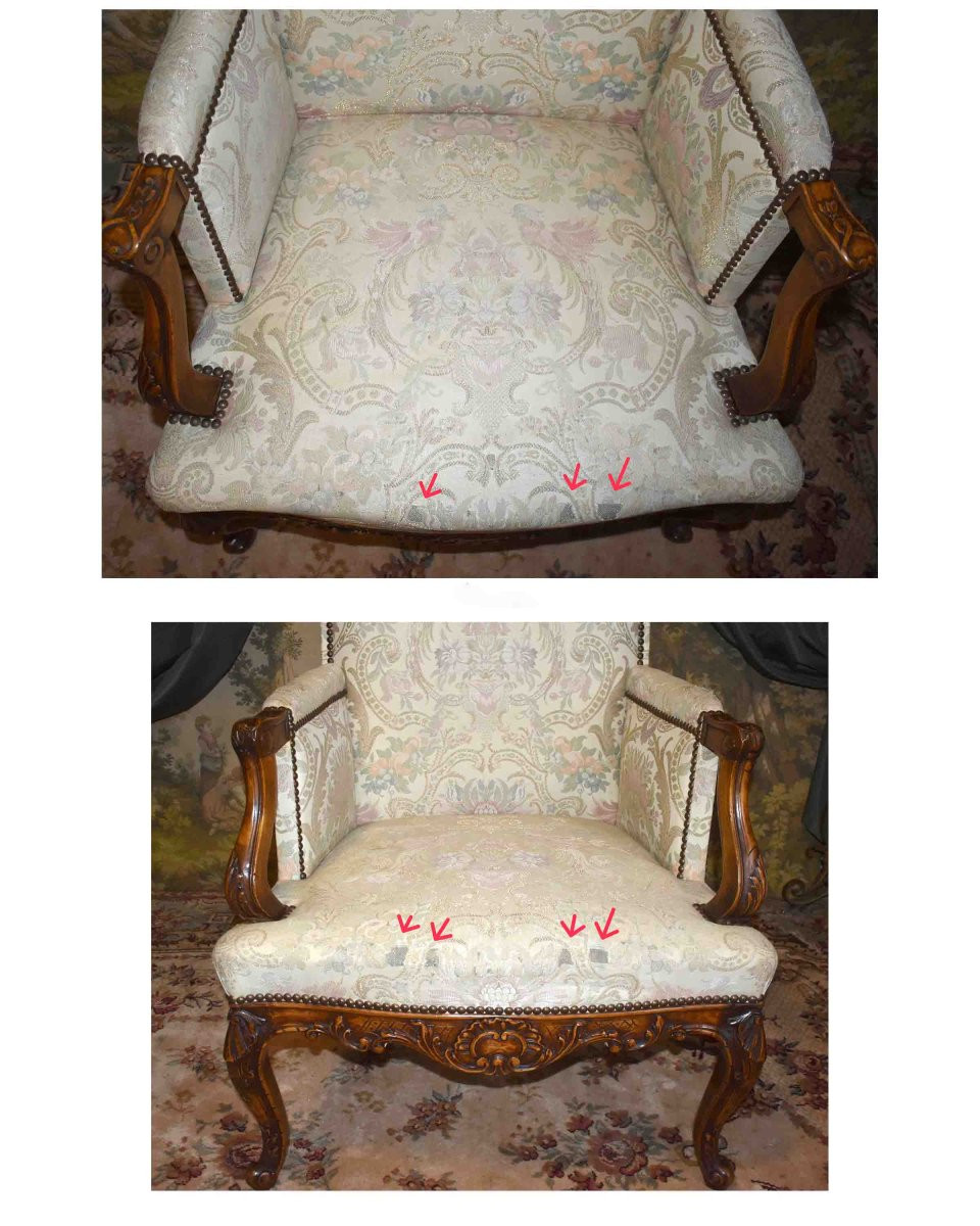 Pair Of Regence - Louis XV Style Small Bergères With Flat Backs,-photo-7