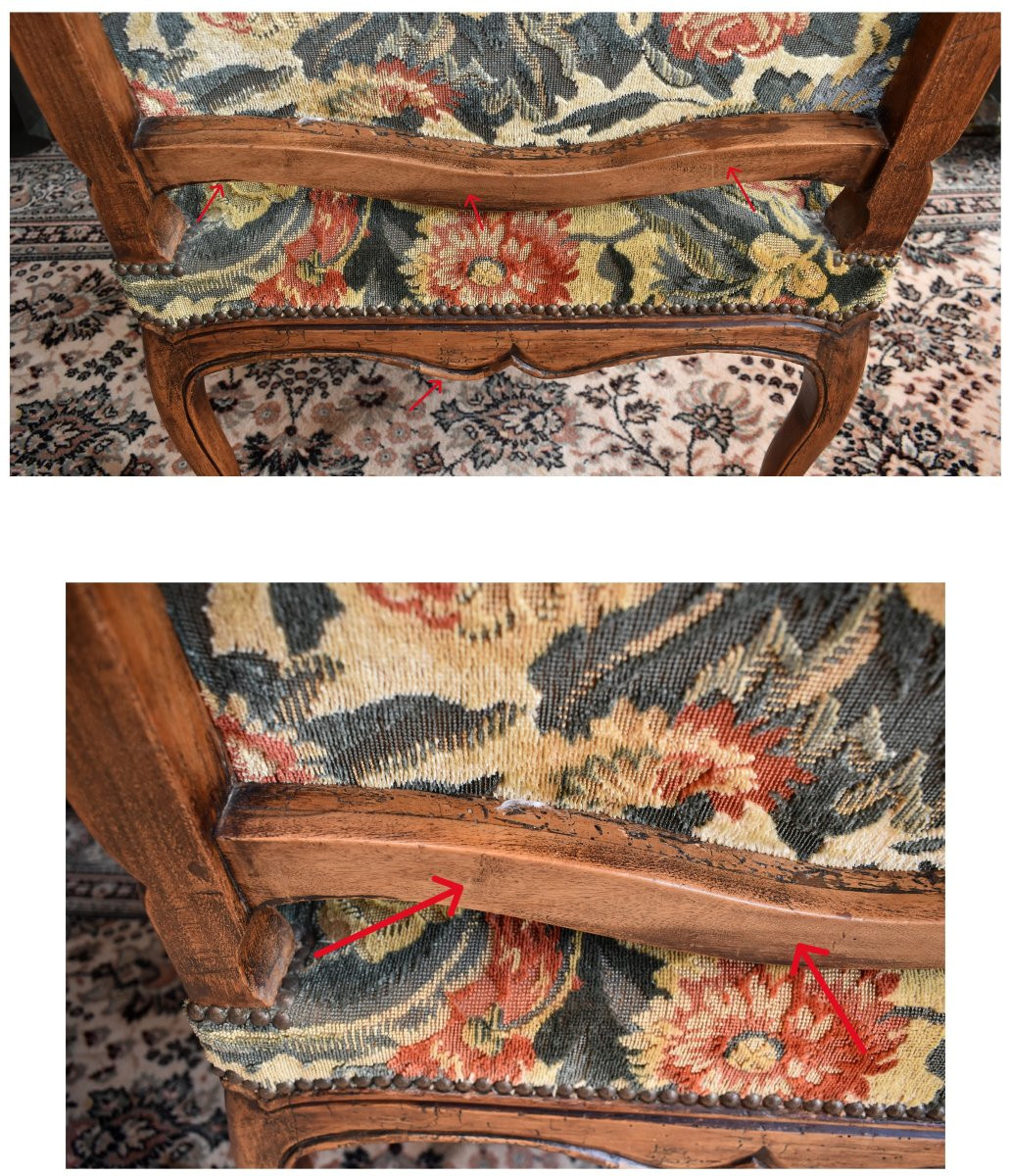 Louis XV Period Armchair, La Reine Flat Back, 18th Century. Velvet Curly Fabric.-photo-6