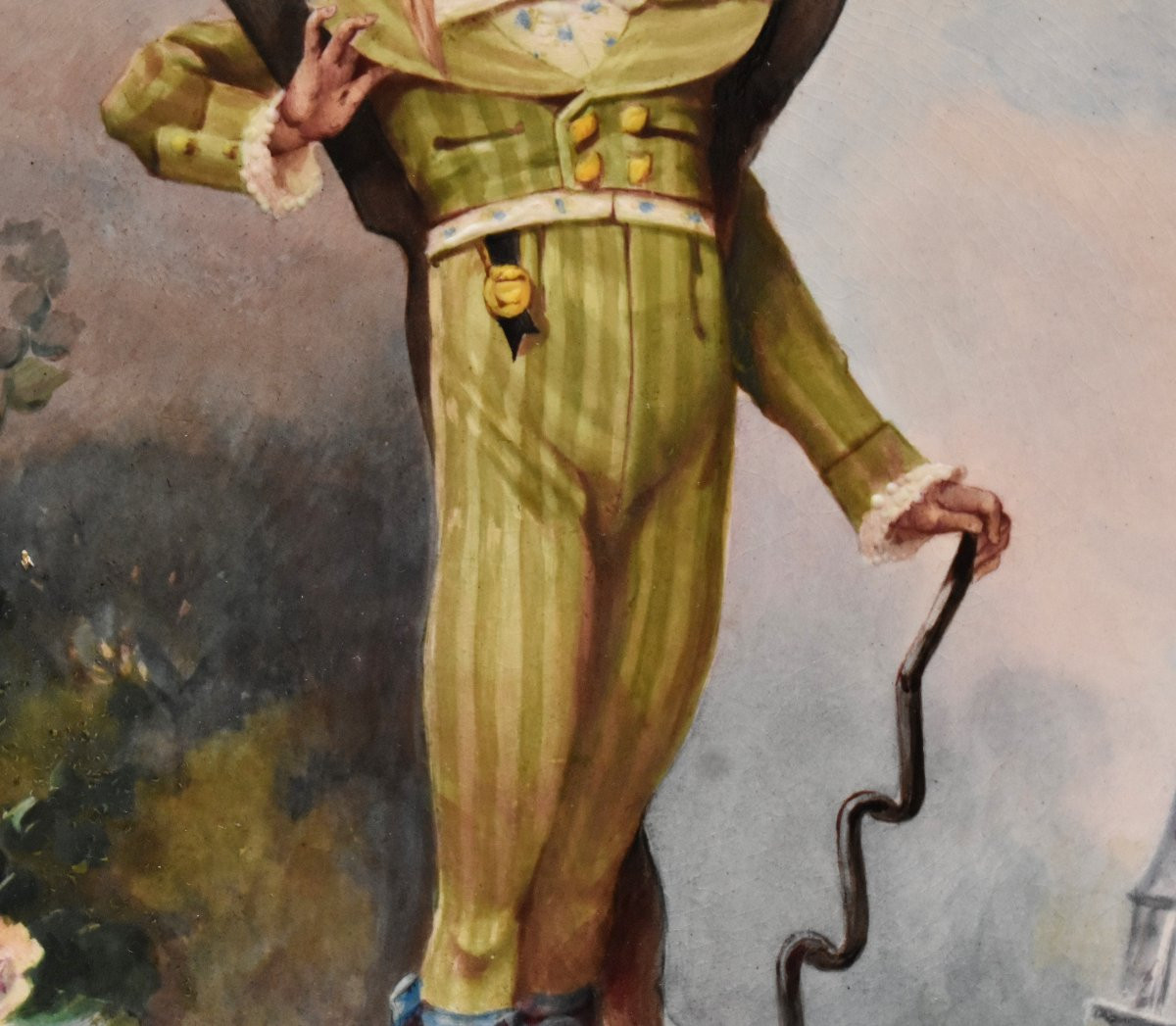 E. Faux, Large Decorative Hand-painted Earthenware Dish, Man In Directoire Suit Early 19th Century-photo-2