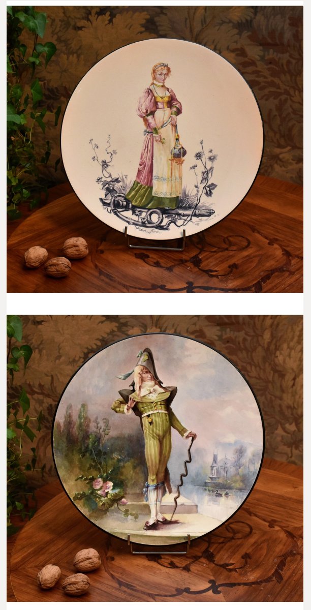 E. Faux, Large Decorative Hand-painted Earthenware Dish, Man In Directoire Suit Early 19th Century-photo-8