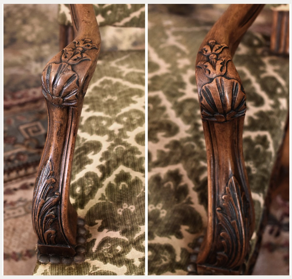 Importante Paire De Larges Et Grands Fauteuils Sculptés ,  De Style Régence , Entretoise En X -photo-5