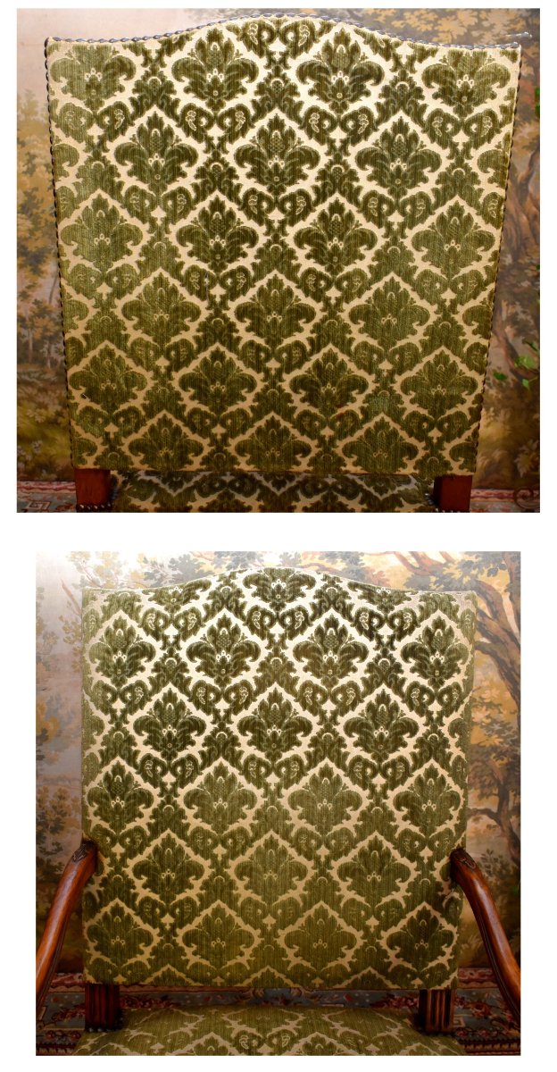 Importante Paire De Larges Et Grands Fauteuils Sculptés ,  De Style Régence , Entretoise En X -photo-7