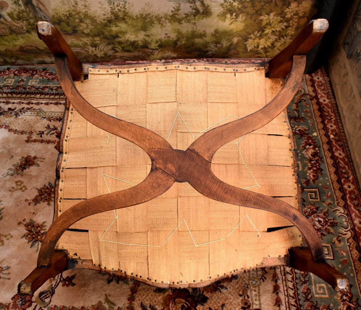 Importante Paire De Larges Et Grands Fauteuils Sculptés ,  De Style Régence , Entretoise En X -photo-8