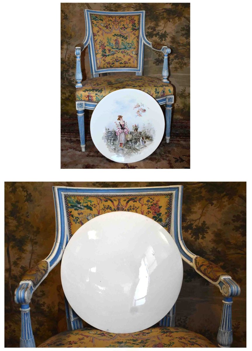 H. Cros  Important Plat Décoratif Peint à La Main, Faïence Fine, Fin XIXe, Décor Femme Et Anges-photo-8
