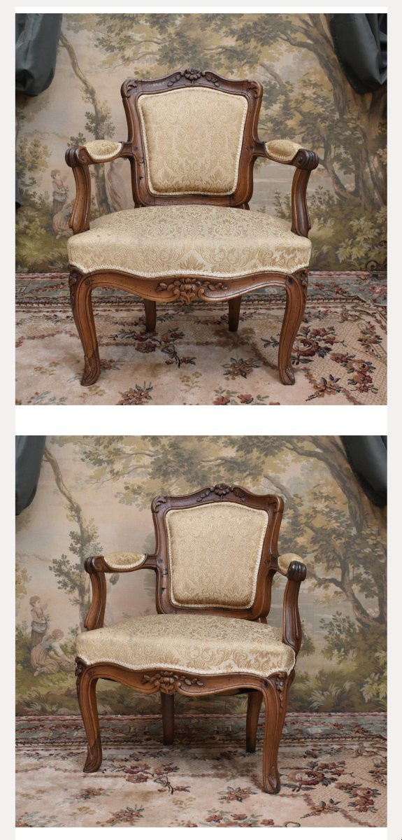 Paire de fauteuils  cabriolet Louis XV , époque XVIIIe , décor floral et acanthe-photo-4
