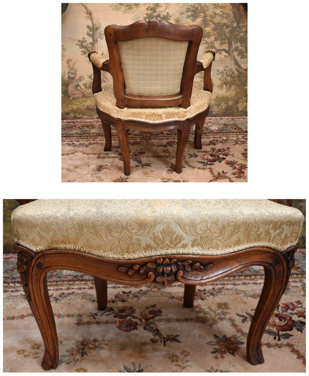 Paire de fauteuils  cabriolet Louis XV , époque XVIIIe , décor floral et acanthe-photo-3