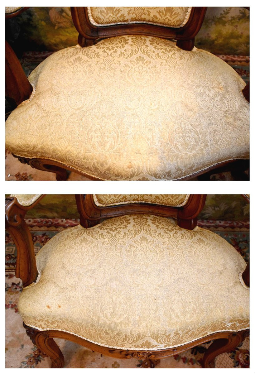 Paire de fauteuils  cabriolet Louis XV , époque XVIIIe , décor floral et acanthe-photo-5