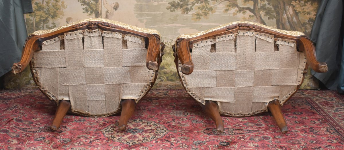 Paire de fauteuils  cabriolet Louis XV , époque XVIIIe , décor floral et acanthe-photo-6