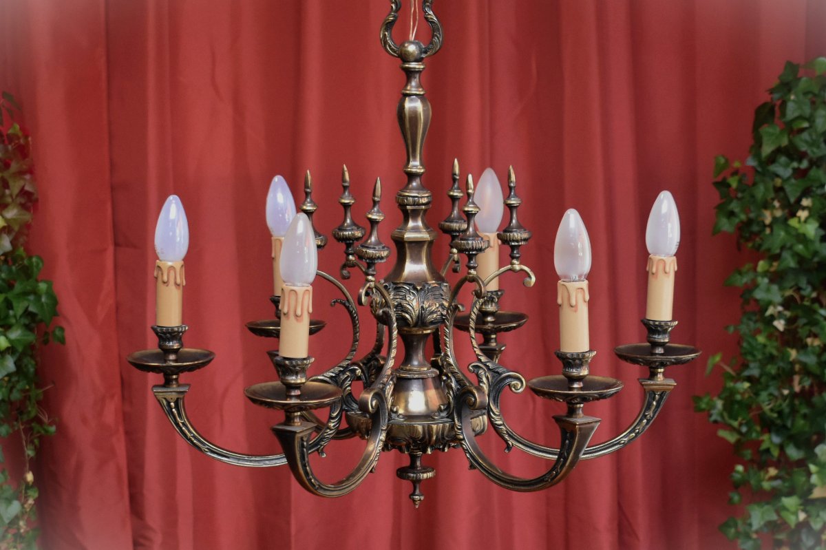 Lustre En Bronze à Six Bras De Lumières De Style Napoléon III ,  6 Feux , -photo-3