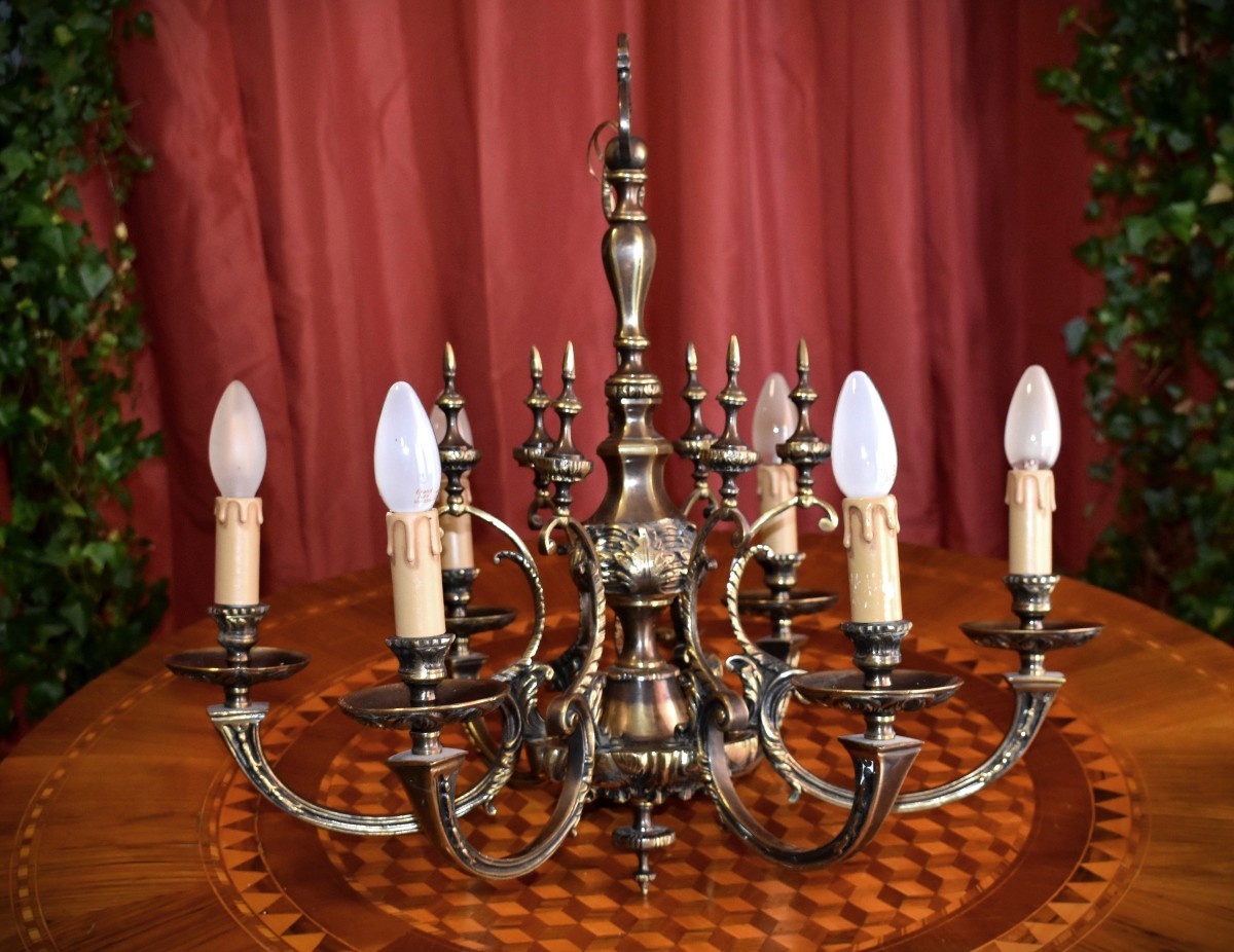 Lustre En Bronze à Six Bras De Lumières De Style Napoléon III ,  6 Feux , 