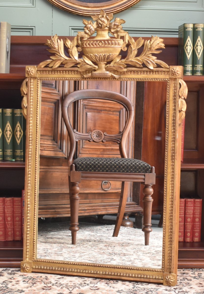 Miroir à Fronton  En Bois Doré  De  Style Louis XVI,  début XXe  -photo-2