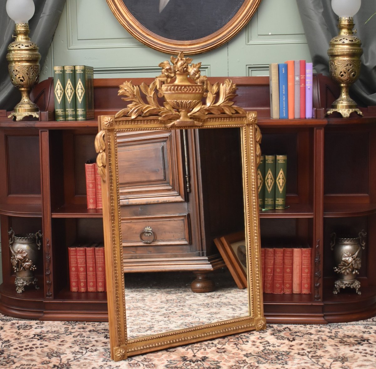 Miroir à Fronton  En Bois Doré  De  Style Louis XVI,  début XXe  -photo-3