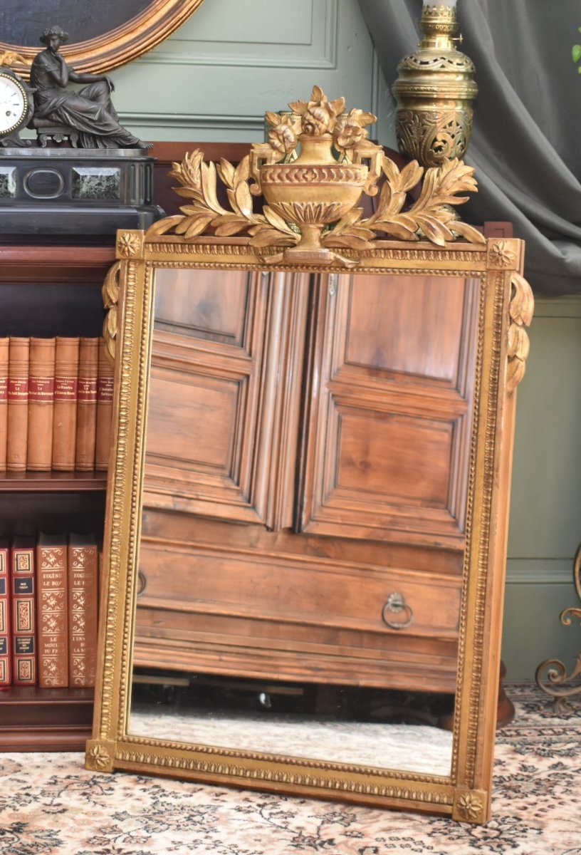 Miroir à Fronton  En Bois Doré  De  Style Louis XVI,  début XXe  -photo-4