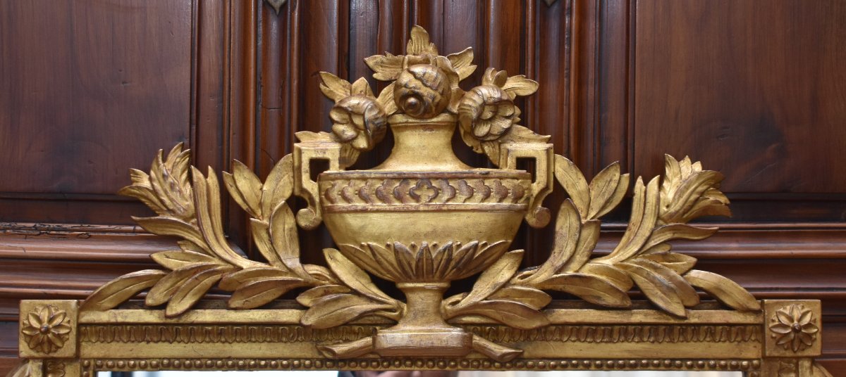 Miroir à Fronton  En Bois Doré  De  Style Louis XVI,  début XXe  -photo-1