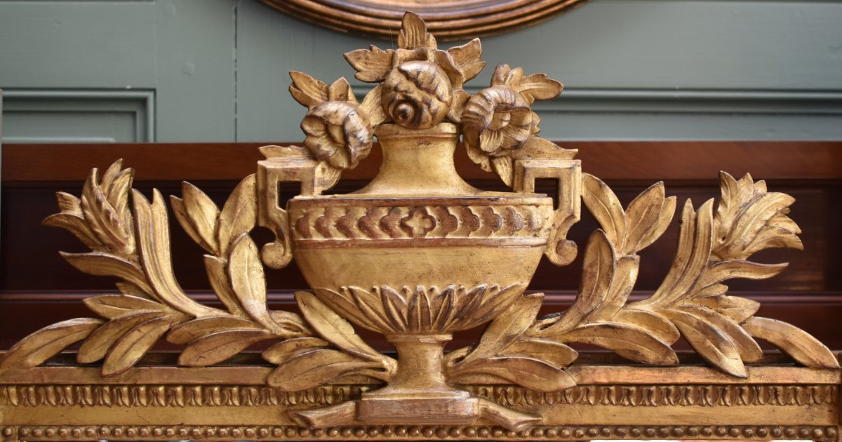 Miroir à Fronton  En Bois Doré  De  Style Louis XVI,  début XXe  -photo-3