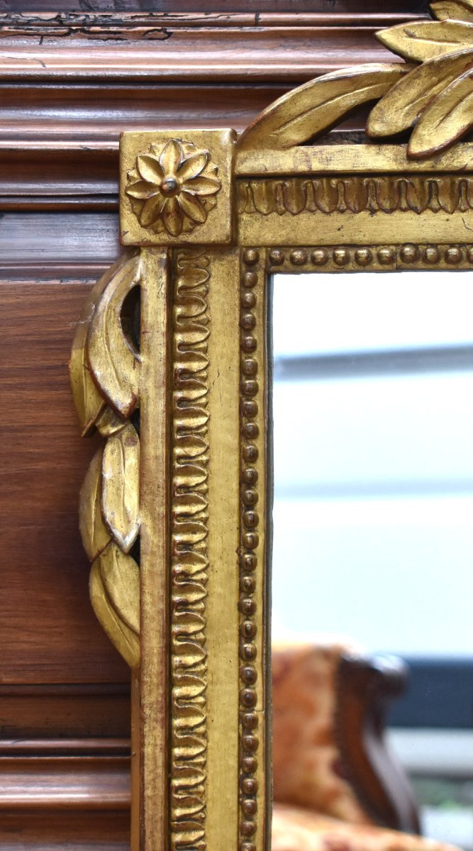 Miroir à Fronton  En Bois Doré  De  Style Louis XVI,  début XXe  -photo-4