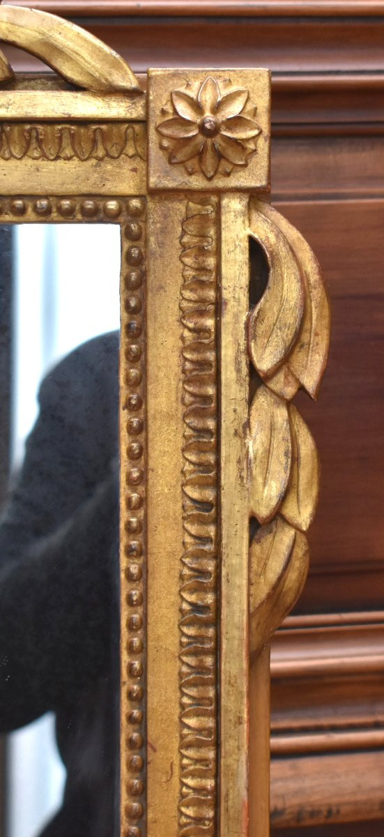 Miroir à Fronton  En Bois Doré  De  Style Louis XVI,  début XXe  -photo-5
