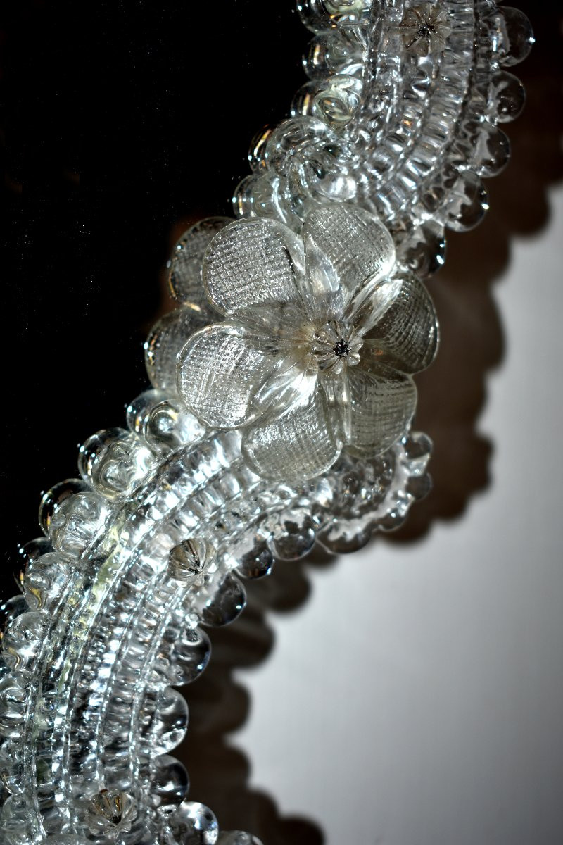 Murano Mirror In Chiselled And Engraved Glass And Crystal, Venetian Style, Italy, Venice-photo-2