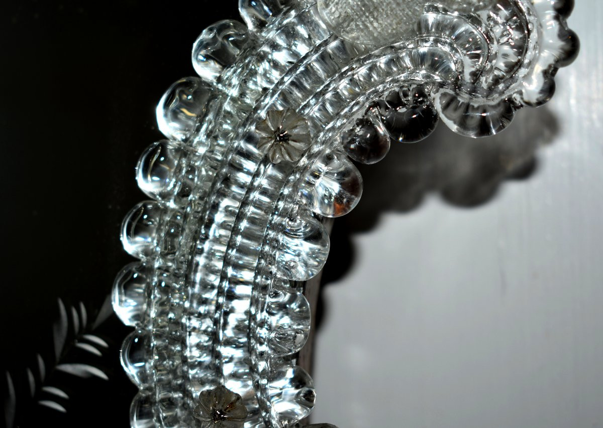Murano Mirror In Chiselled And Engraved Glass And Crystal, Venetian Style, Italy, Venice-photo-3