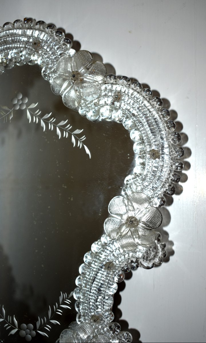 Murano Mirror In Chiselled And Engraved Glass And Crystal, Venetian Style, Italy, Venice-photo-4