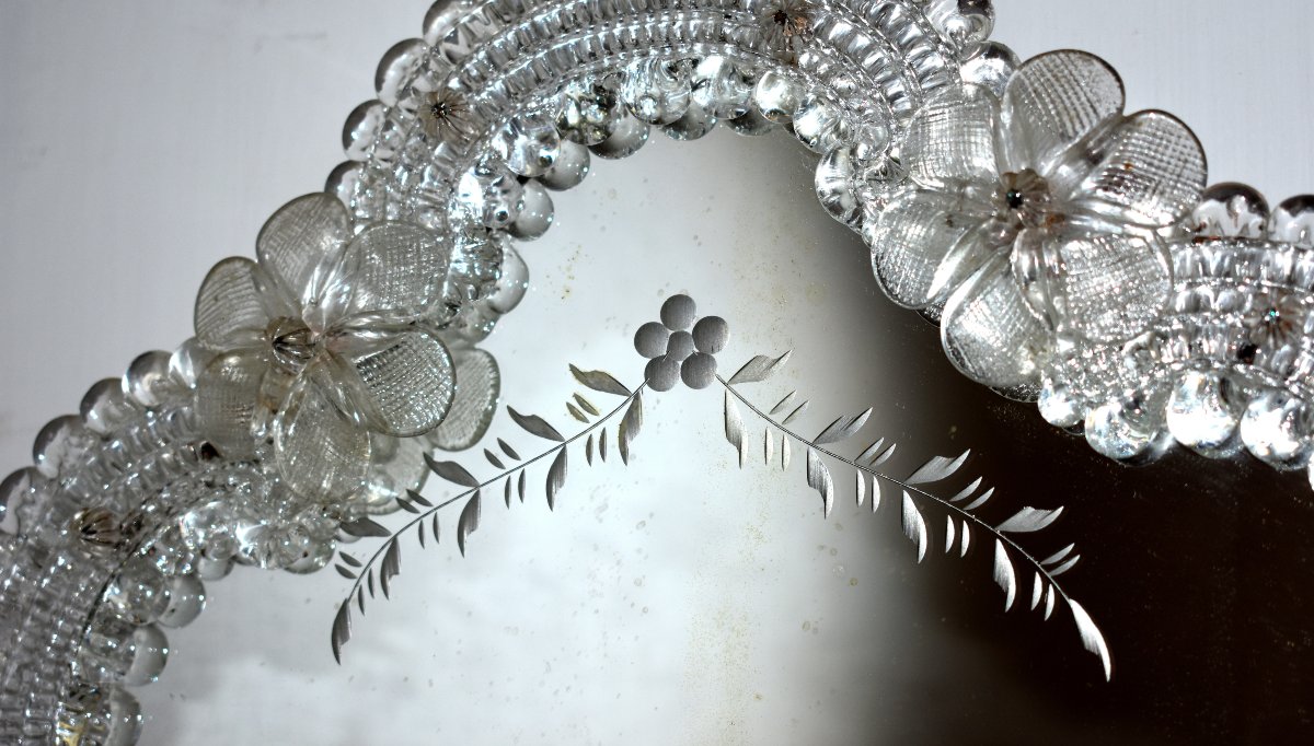 Murano Mirror In Chiselled And Engraved Glass And Crystal, Venetian Style, Italy, Venice-photo-5