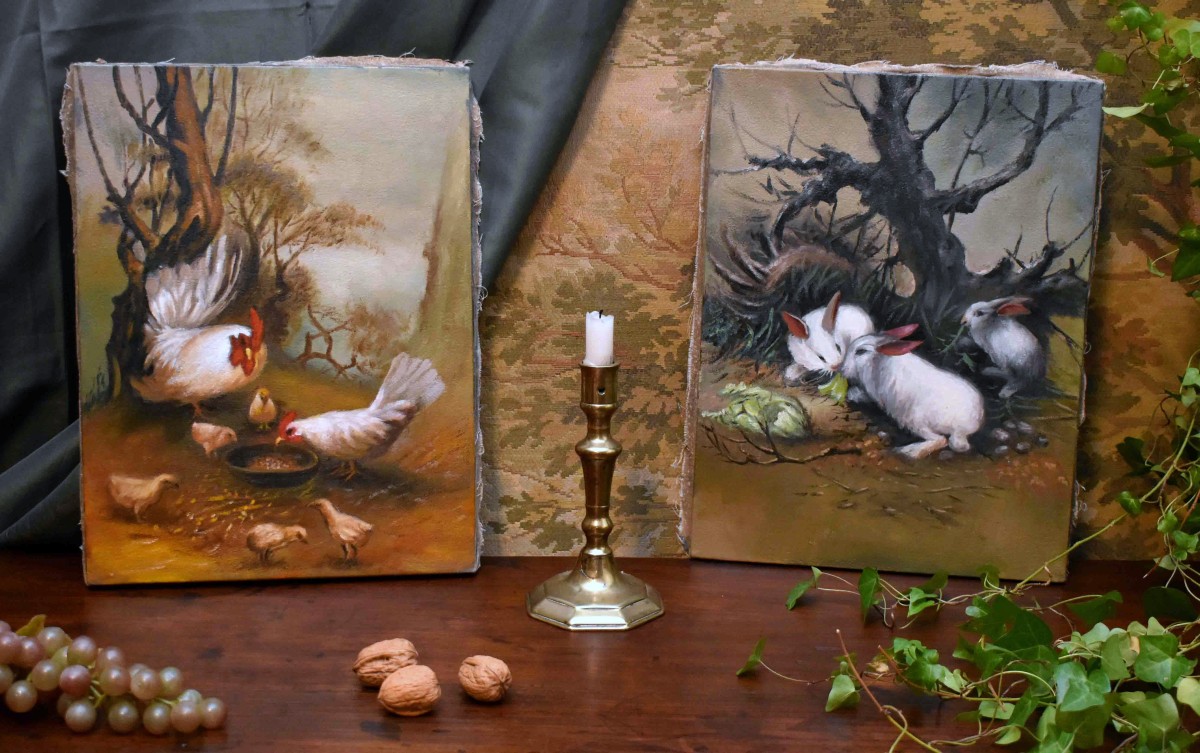 peinture aux trois cacatoès , huile sur toile , 3 oiseaux  perchés .-photo-8
