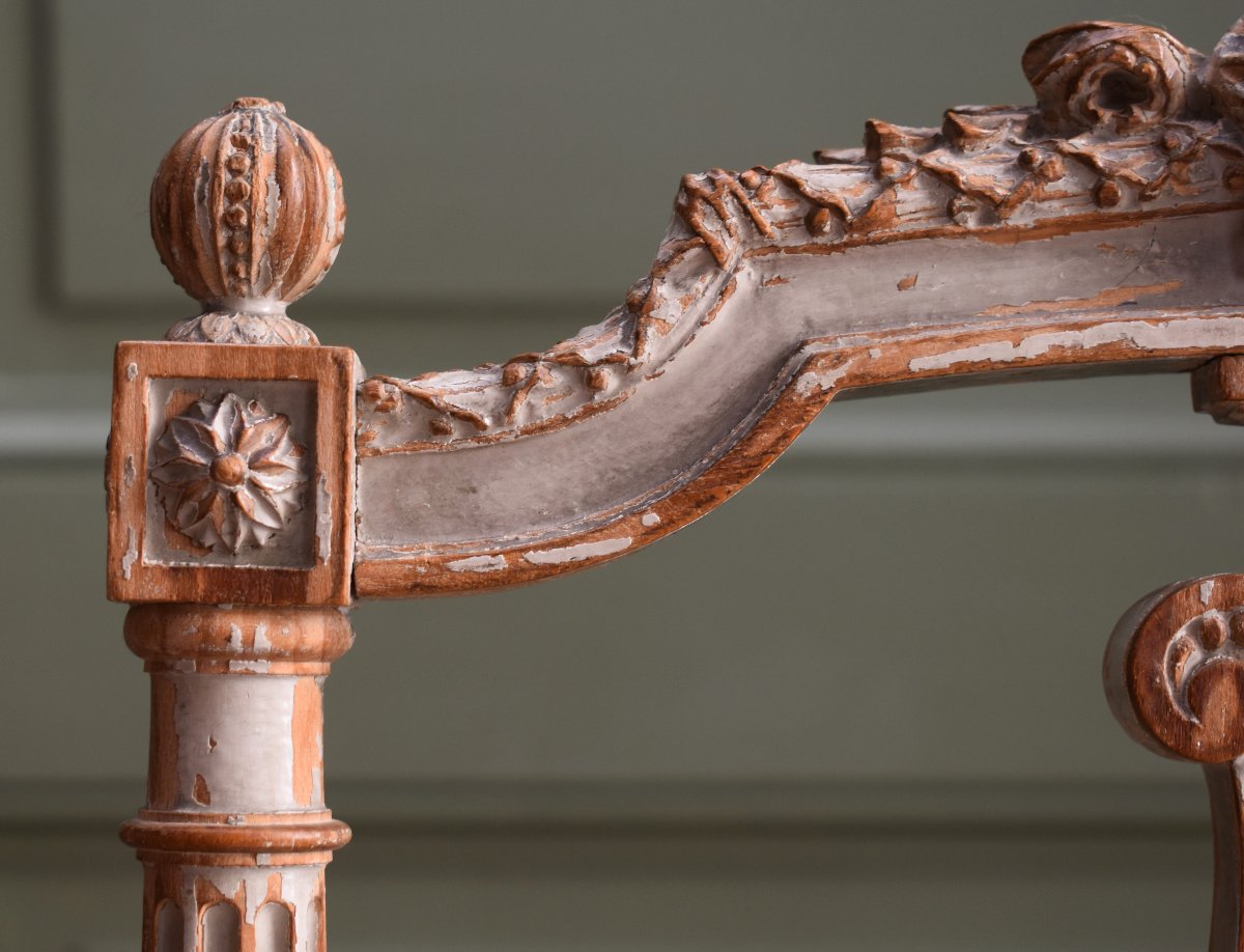 Chaise de salon dite de musicien, de style Louis XVI en bois laqué peint , dossier lyre,  XIXe -photo-7