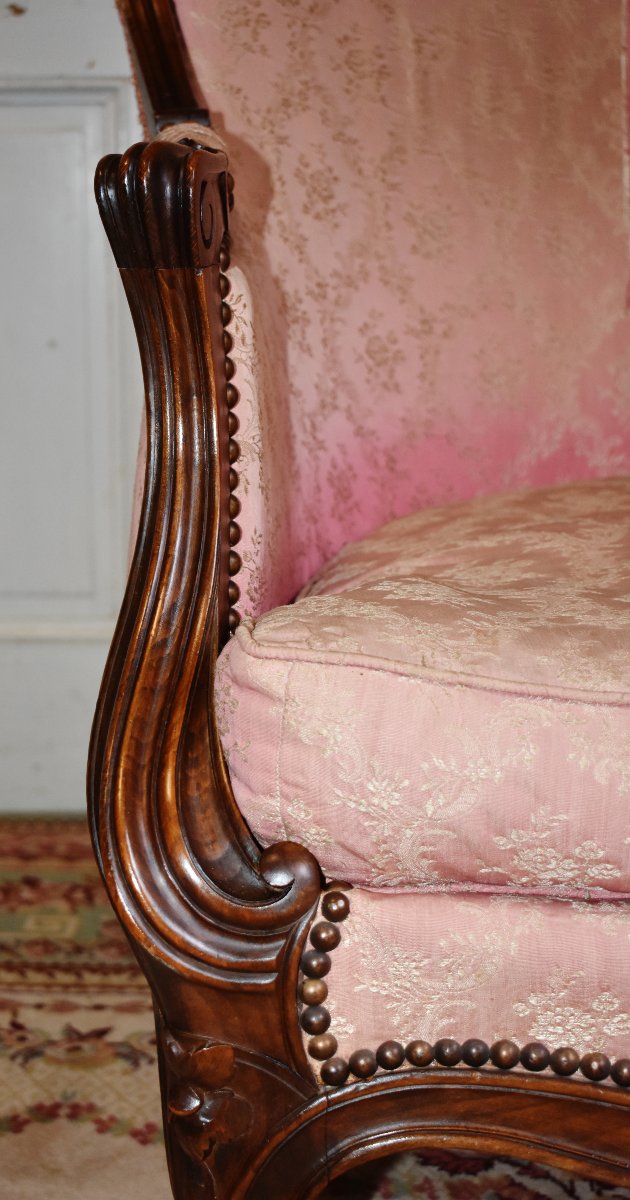 Bergère à haut et large dossier dite en confessionnal  de style Louis XV ,  XIXe -photo-4