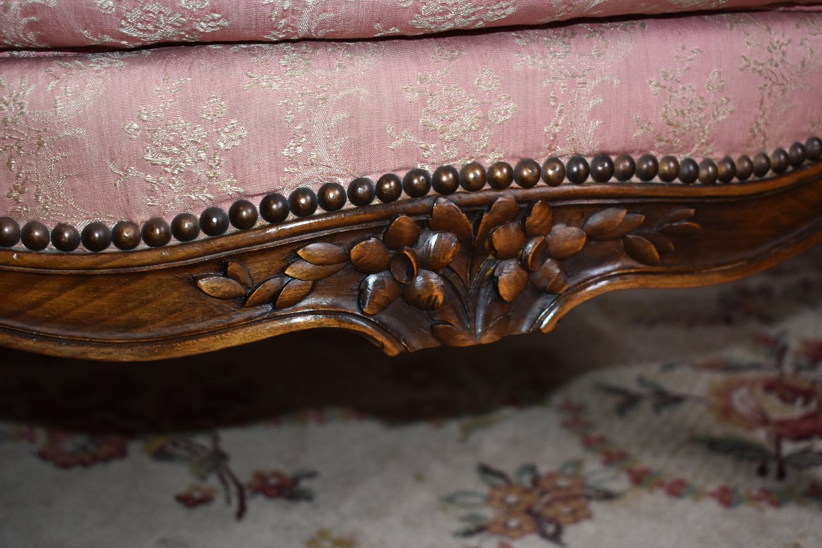 Bergère à haut et large dossier dite en confessionnal  de style Louis XV ,  XIXe -photo-3