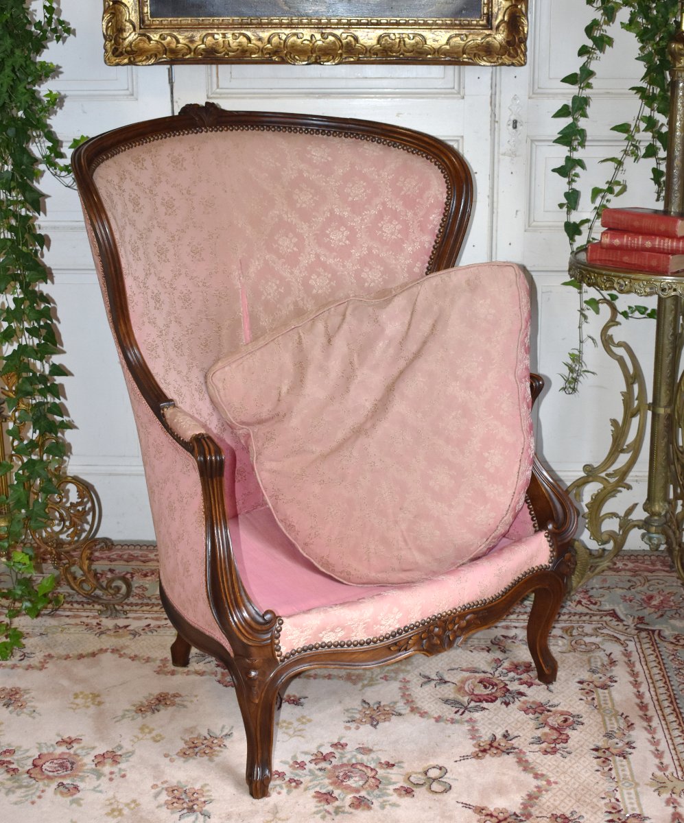 Bergère à haut et large dossier dite en confessionnal  de style Louis XV ,  XIXe -photo-5