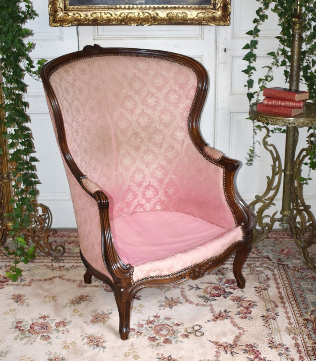 Bergère à haut et large dossier dite en confessionnal  de style Louis XV ,  XIXe -photo-6