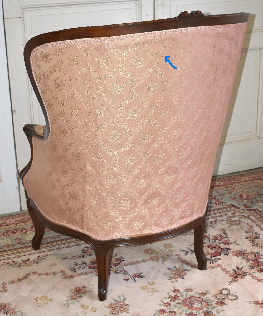 Bergère à haut et large dossier dite en confessionnal  de style Louis XV ,  XIXe -photo-7
