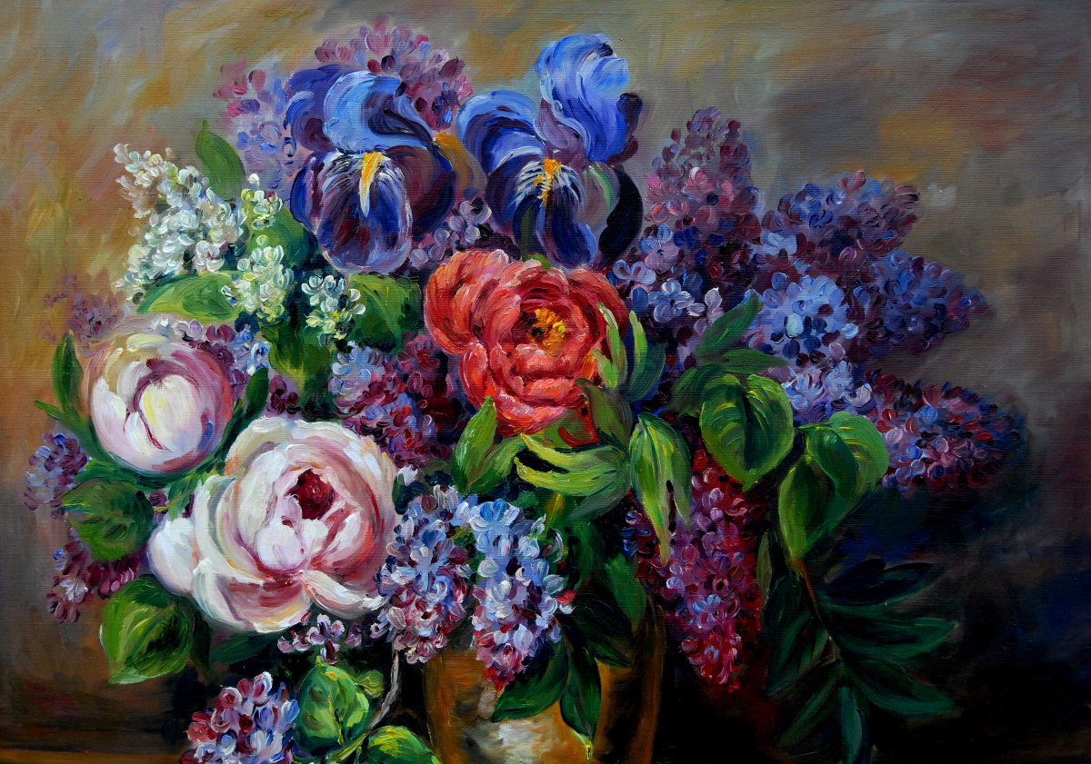 Peinture Bouquet De Fleurs Signé Clavaud. Framed Still Life,-photo-3