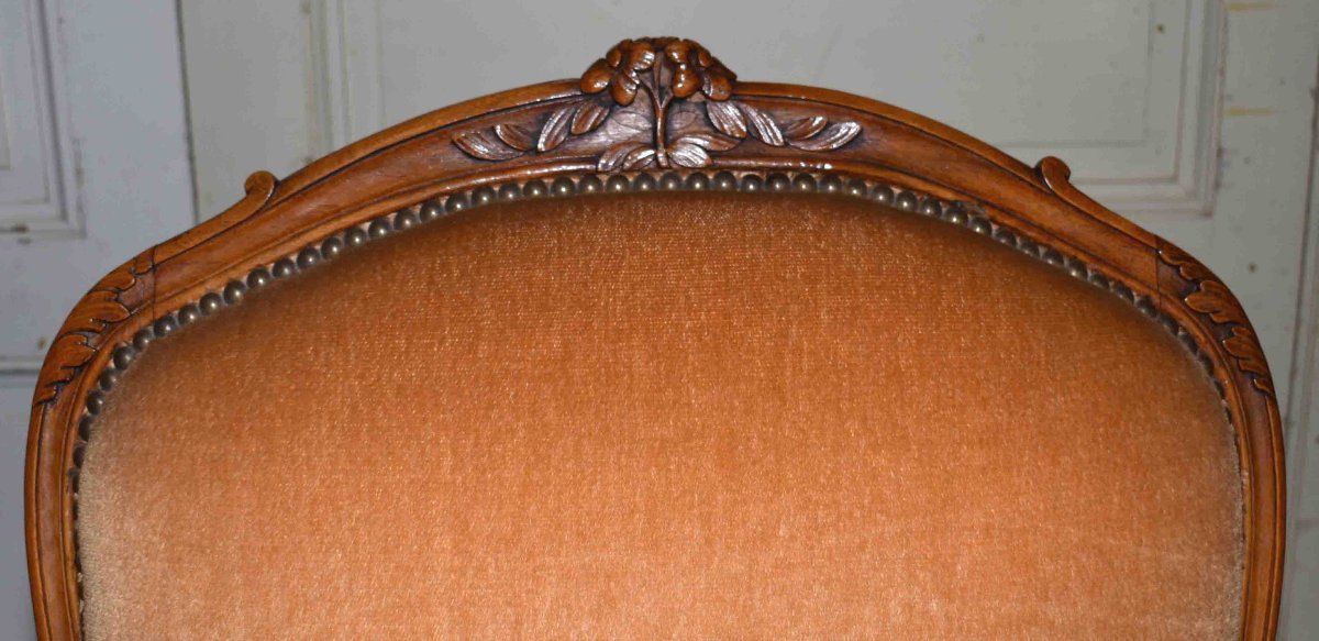 Louis XV Period Large Armchair, Flat Back, 18th Century Velvet Fabric-photo-4
