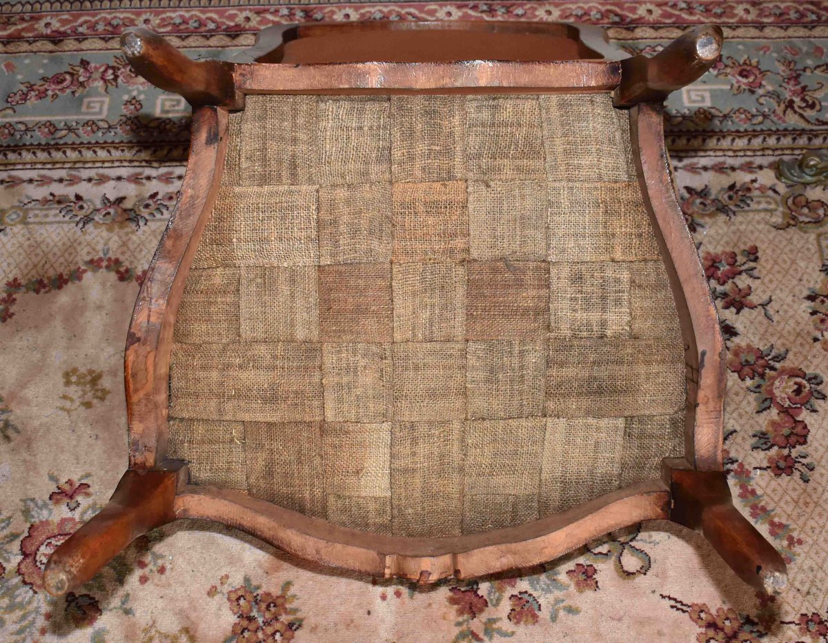 Louis XV Period Large Armchair, Flat Back, 18th Century Velvet Fabric-photo-7