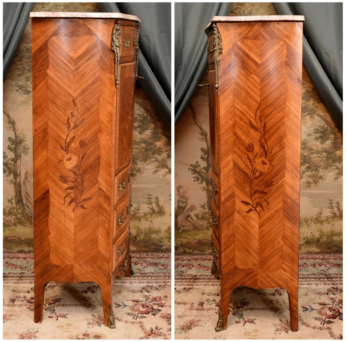 Louis XV - Louis XVI Transition Style Secretary In Precious Wood Marquetry-photo-4