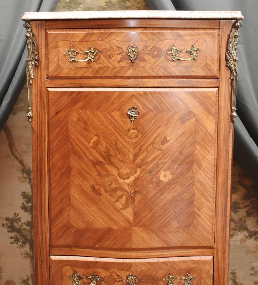 Louis XV - Louis XVI Transition Style Secretary In Precious Wood Marquetry-photo-6