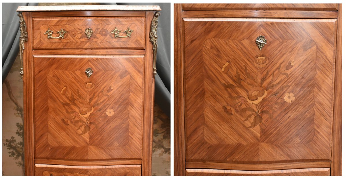 Louis XV - Louis XVI Transition Style Secretary In Precious Wood Marquetry-photo-7