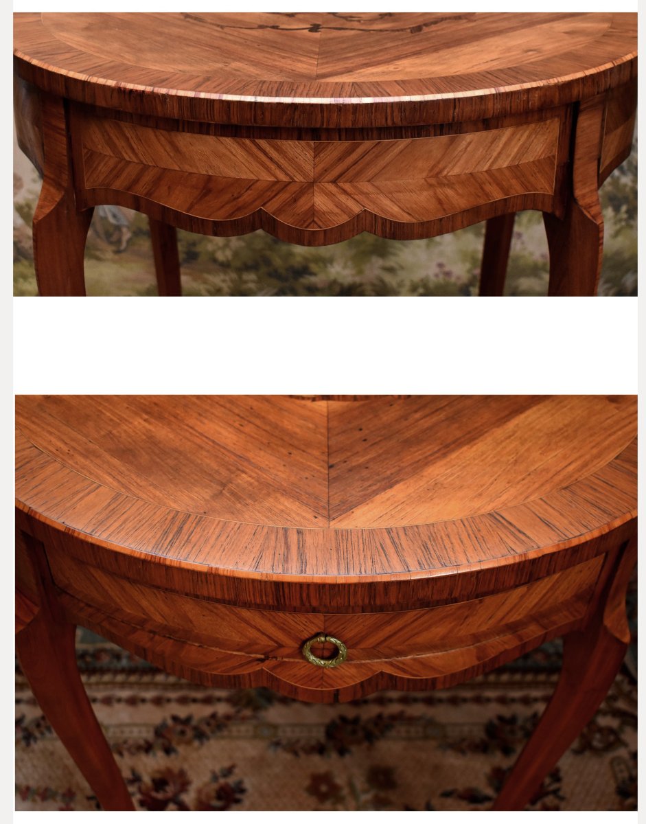 Guéridon Marqueté Style Louis XV , Table De Salon, Milieu, Appoint, Marqueterie , Frisage-photo-4