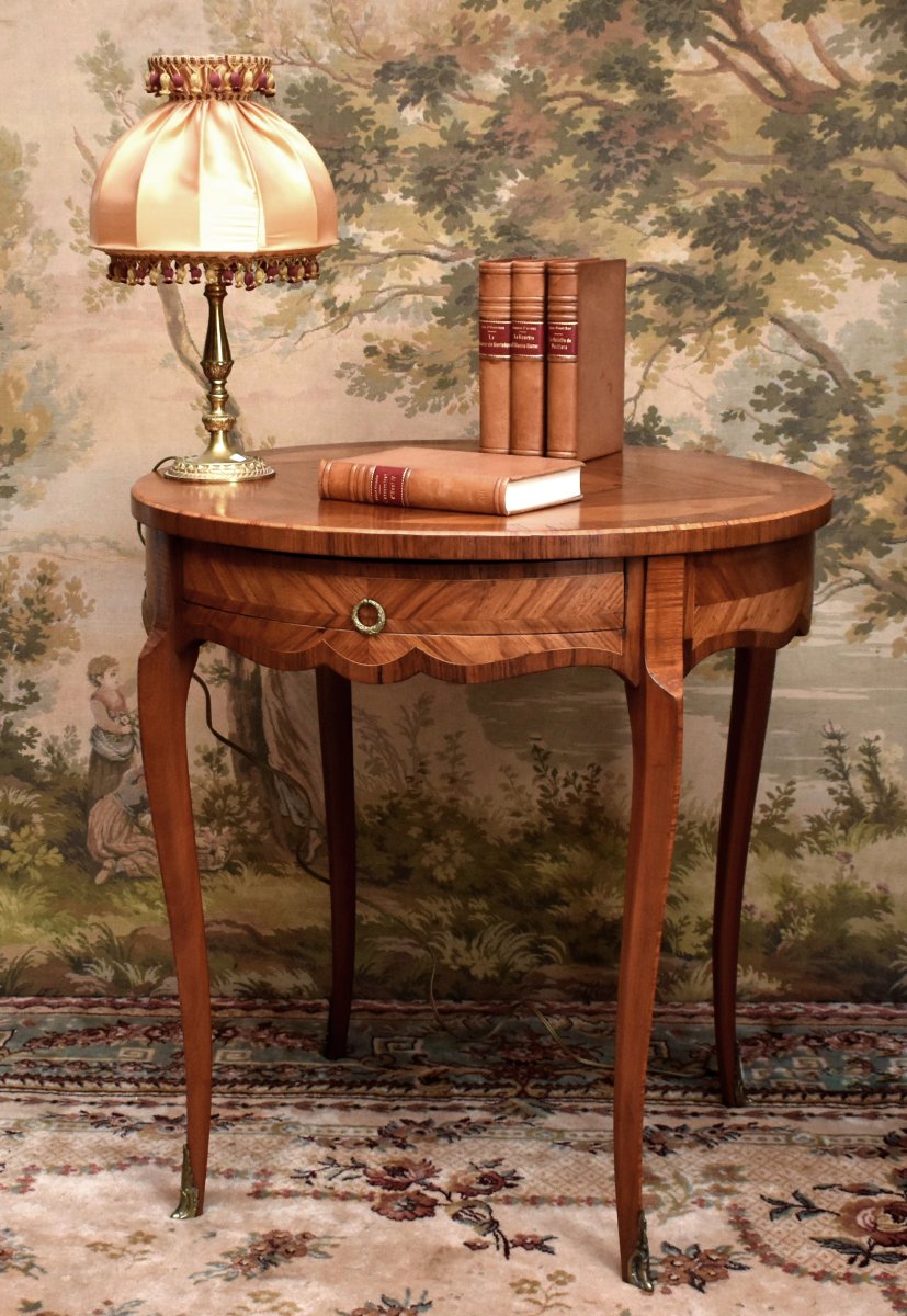 Guéridon Marqueté Style Louis XV , Table De Salon, Milieu, Appoint, Marqueterie , Frisage