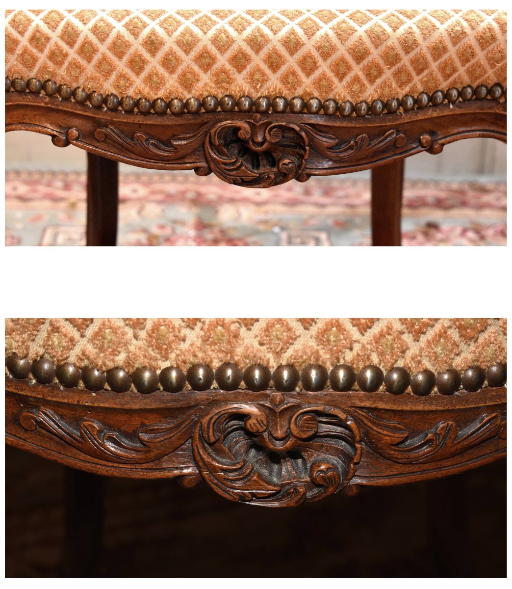 Chaise de  Style Louis XV  rocaille en Noyer , Tissu Velours . siège de salon ou chambre XIXe-photo-5