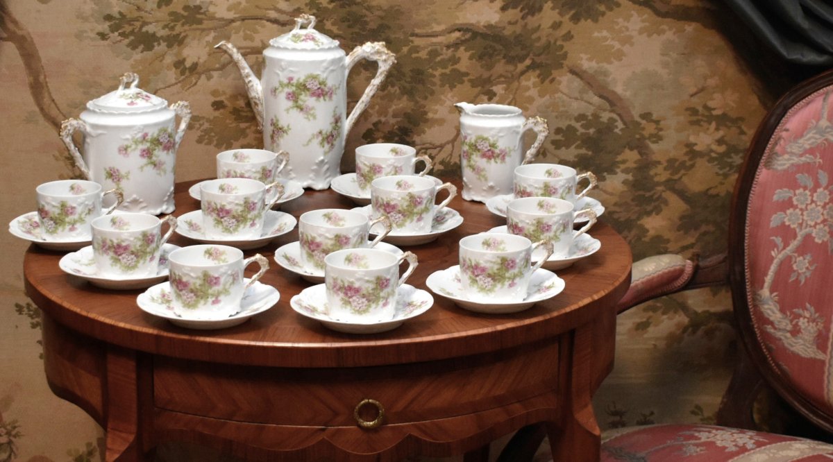 Plainemaison Limoges Porcelain Coffee Or Tea Service, Late 19th Century, Louis XV Rocaille Style-photo-2