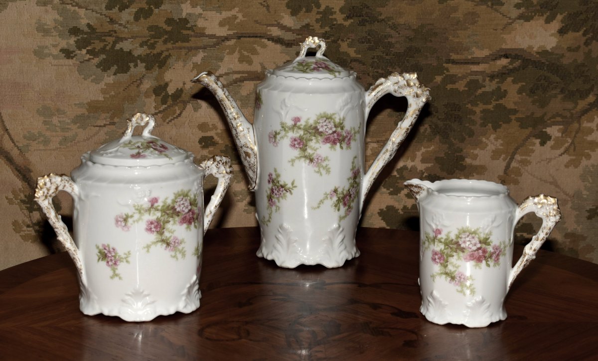 Plainemaison Limoges Porcelain Coffee Or Tea Service, Late 19th Century, Louis XV Rocaille Style-photo-3
