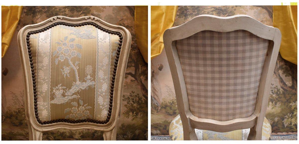 Chauffeuse de style Louis XV  en bois peint  ,  petite  Chaise basse  laquée crème. -photo-3