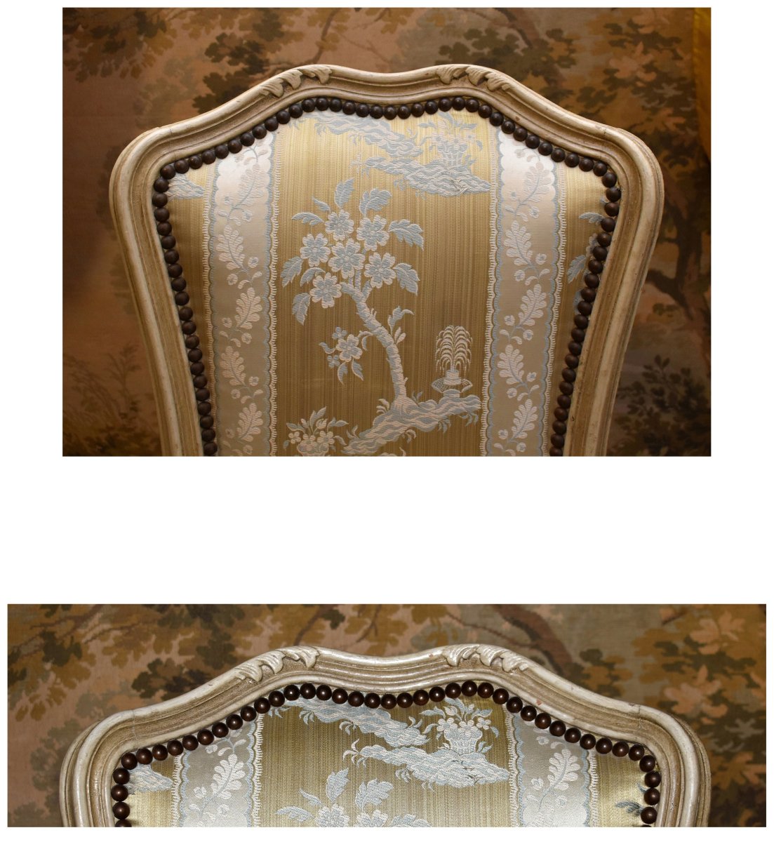 Chauffeuse de style Louis XV  en bois peint  ,  petite  Chaise basse  laquée crème. -photo-4