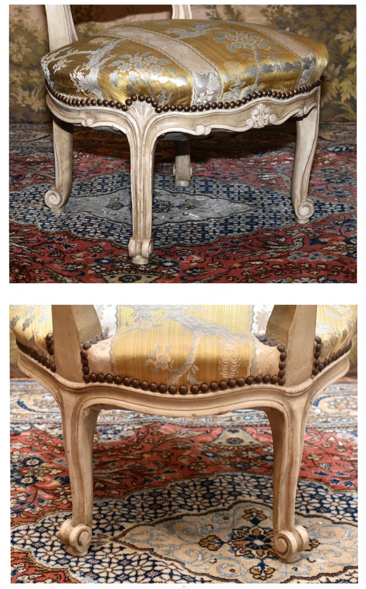 Chauffeuse de style Louis XV  en bois peint  ,  petite  Chaise basse  laquée crème. -photo-5