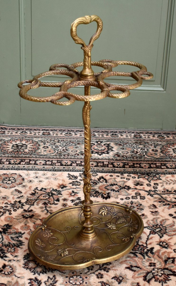porte parapluies en bronze , porte-parapluies et cannes aux serpents et pampres de vignes      -photo-2