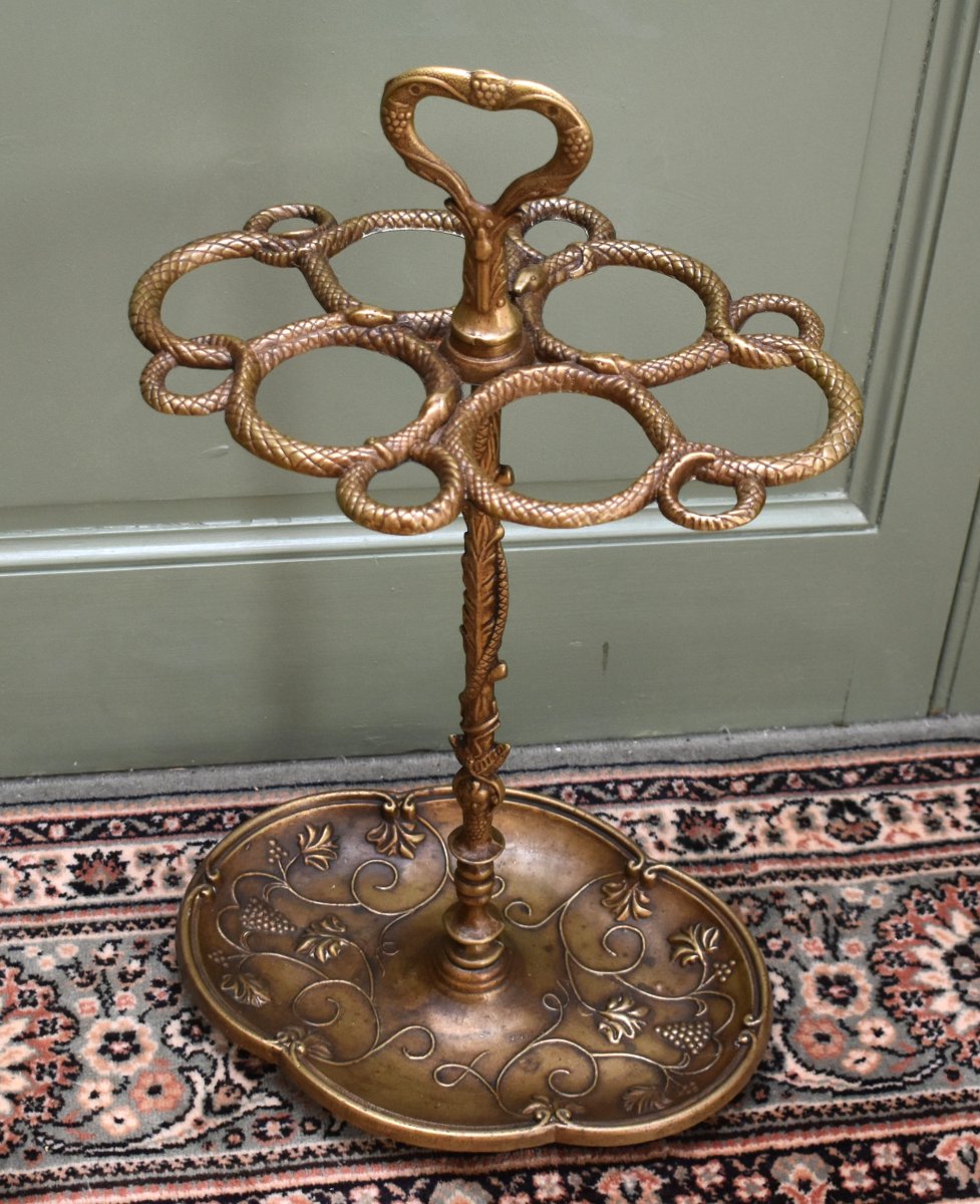 porte parapluies en bronze , porte-parapluies et cannes aux serpents et pampres de vignes      -photo-3